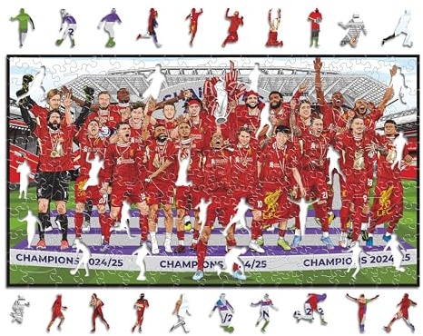 Iconic Puzzles - Liverpool, Premier League 24/25 Winners, offiziell Lizenziertes Holzpuzzle, 100% nachhaltig, Geschenk für Erwachsene und Kinder, Größe M, 270 Teile
