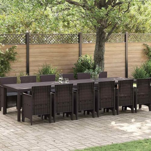 QJBSAVVA Gartenmöbel Set 13-TLG. Braun Poly-Rattan Esstisch 12 Klappstühle Modernes Design Robust und Langlebig für Garten Terrasse Balkon