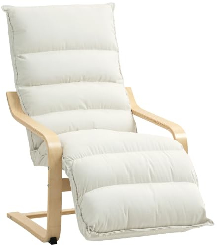HOMCOM Sillón de Salón con Reposapiés Ajustable 67x93x105 cm Crema | Butaca de Salón Tapizada en Terciopelo, Marco de Madera, Sillón de Relax para Dormitorio, Oficina, Estudio