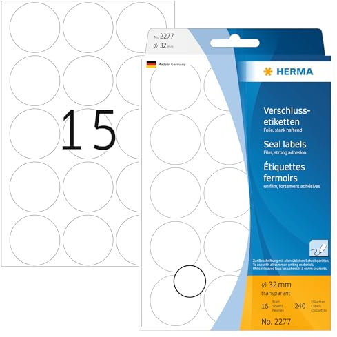 Herma 2277 - Etiquetas de cierre, diámetro 32 mm, redondo, 240 unidades, color transparente