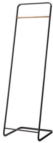 Yamazaki 7672 TOWER Garderobe, schwarz, Stahl / Holz, minimalistisch, 40 x 40 x 140 cm