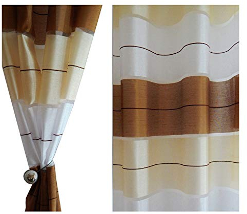 FKL DESIGN Home Deco Gardine Ösen- Vorhang - Halbtransparent Ösenvorhänge - Schlafzimmer Wohnzimmer Kinderzimmer - Vorhänge - Weich Fallende Gardinen - 2er Set 145x245 cm - Farbe Braun Gold, AGV V10