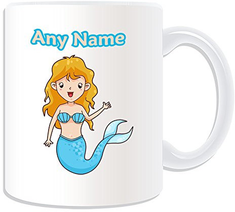 Regalo personalizzato – Mermaid in blu tazza, motivo: Fairy Tale, bianco) – qualsiasi nome/messaggio personalizzato – Blonde