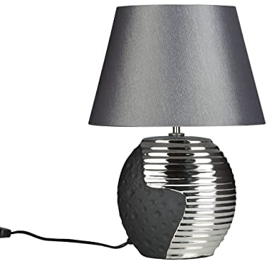 Beliani Klassische Tischlampe Porzellan/Kunstseide schwarz/silber Esla