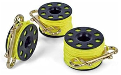 BESTDIVERS Tauchrolle Finger Reel Karabiner Messing 15 m Gelb