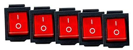 5x Wippschalter eckig rot beleuchtet 2-polig 250V 16A EIN/AUS Snap In Montage Einbaumaß 30x22mm S-118