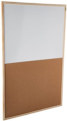 Bi-Office Budget - Tableau Mixte, d’Affichage en Liège et Tableau Blanc Effaçable à Sec, Cadre en Bois, 90 x 60 cm