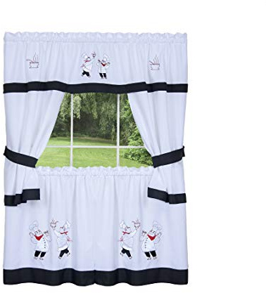 Achim Home Furnishings 58-Inch by 36-Inch Gourmet Embellished Cottage Topper with 58-Inch by 36-Inch Swaggers for Windows, Multicolor