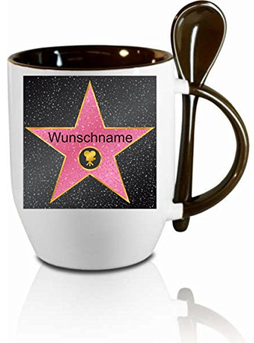 Tasse m. Löffel Walk of fame (Wunschname) Löffeltasse, Kaffeetasse mit Motiv,Bürotasse, bedruckte Tasse mit Sprüchen oder Bildern - auch individuelle Gestaltung nach Kundenwunsch