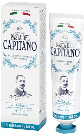 Pasta del Capitano 1905, Raucherzahnpasta, Speziell für Raucher entwickelt, Bekämpft Zahnsteinbildung, Frischer Pfefferminzgeschmack, 100% Made in Italy, 75 ml Tube