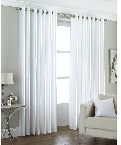 Riva Home Fiji Faux Silk Eyelet Curtain, White, 66 x 54-Inch/168 x 137 cm