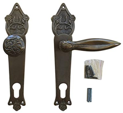 Graf von Gerlitzen Prunkgriffe Antik Messing Tür Haustüre PZ 92 Griffe Türgriffe Türbeschlag Türklinken Langschild Jugendstil S43-4A