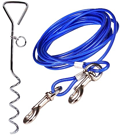 CtopoGo Câble Attache Chien,Piquet en Acier Inoxydable(3M 5M10M)-360° Laisse et Attache en Spirale Domestiques Complet pour Extérieur Jardin et Camping L’Attache en Alliage de Zinc Pas de Rouille-5M
