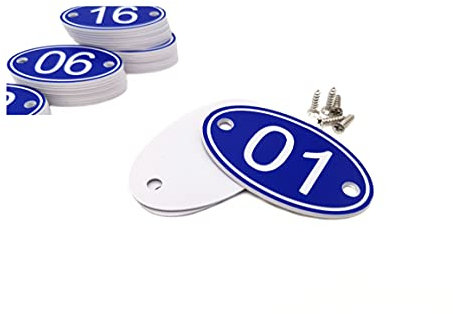 Ovale Tischnummern, graviert, ABS, 30 mm x 50 mm, Blau, 1-50