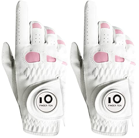Golfhandschuhe Damen Links Rechts Golfhandschuh Mit Ball Marker Golf Handschuh Wert 2 Stück Cabretta Leder Griff Linke Rechte Hand Weicher Komfort Passform Größe S M L XL (2 Stück Rechts, S)