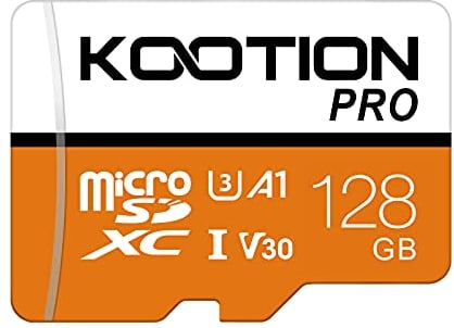 KOOTION Carte Micro SD 128 Go Carte Mémoire UHS-3 Vitesse jusqu'à 100 m/s,TF Micro SDXC, T-Flash V30, U3,A1 pour Drone/Dash Cam/Camera/Phone/Nintendo-Switch/PC/Tablet