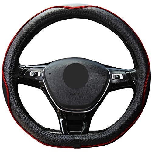 Istn Mikrofaser-Leder Lenkradbezüge atmungsaktiv, rutschfest (Black Red, D-Form)