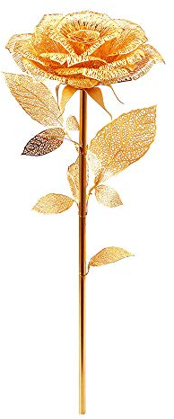 Piececool 3D Puzzle Metal Rose, Flower Craft Model Kits for Adults to Build, 3D Puzzles Adult Teens for 304 Stainless Steel, Ideal as Gifts, Home Decoration, Collection, 15 Pieces (Gold)