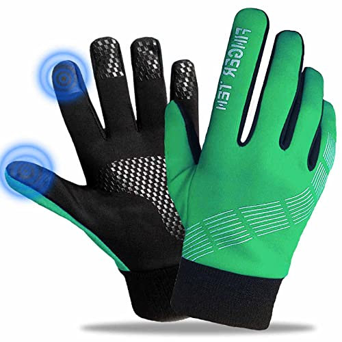 FINGER TEN Winterhandschuhe Herren Touchscreen Fahrrad Laufhandscuhe Grün L, Winter Handschuhe Warm Motorrad Fitness Training, Sporthandschuhe Unisex Ski Radfahren rutschfeste Thermohandschuhe …