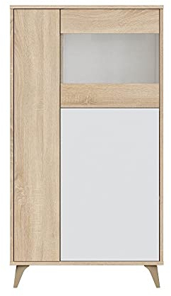 Mobelcenter - Mueble Vitrina 3 Puertas - Armario Auxiliar Comedor - Acabado Color Roble Canadian y Blanco Artik - Medidas: Ancho: 77 cm x Fondo: 33 cm x Alto: 142 cm - (1235)