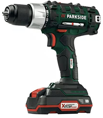 Parkside Perceuse sans fil 20 V avec batterie 20 V, chargeur rapide, ensemble de 17 forets et vis, lampe LED, couple 40 Nm, diamètre de perçage 30 mm (bois), 13 mm (acier)