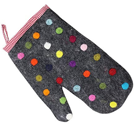 Ofenhandschuh aus Filz dunkelgrau mit Punkten bunt Backhandschuh hitzebeständig Topflappen