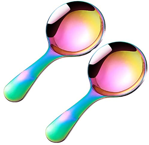 2pcs/set Cute 304 Stainless Steel Mini Spoon Ice Cream Sugar Salt Spice Spoon Short Handled Tea Coffee Scoop Kitchen Tools - Colorful