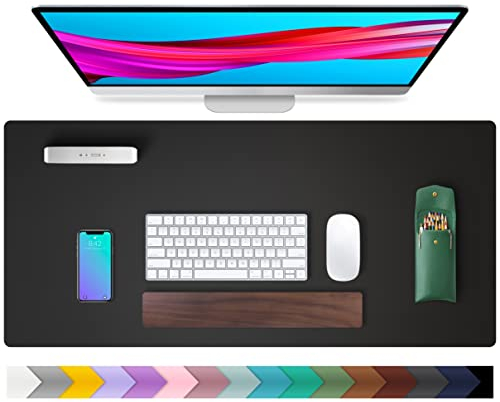 Aothia Schreibtischunterlage,Mauspad mit Leder und Rutchfeste Wildleder,Multifunktionales Office Mousepad Laptop Schreibunterlage,Tisch-Schutz Unterlage für Büro/Home(91cm x 43cm, Schwarz)