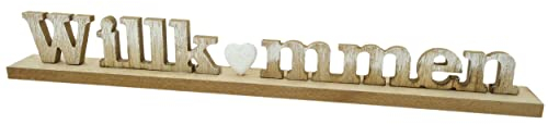 GILDE Deko XXL-Wort Willkommen mit Herz, Holz Weiss-lasiert, 47x6x4cm, Buchstaben Schriftzug Welcome
