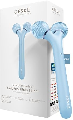 GESKE SmartAppGuided™ Sonic Facial Roller | 4 in 1 | Derma Roller | Facial dermasmooth stimulator | professional facial roller | for skincare and beauty routine