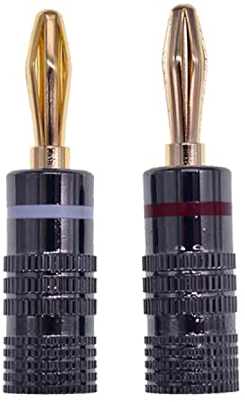 2x Bananenstecker Lautsprecher 1 Paar - 24K Vergoldet Schraubbar - Lautsprecherkabel 0,75mm bis 4mm - HiFi AV Receiver Audiokabel Stecker Federstecker Lamellenstecker | schwarz