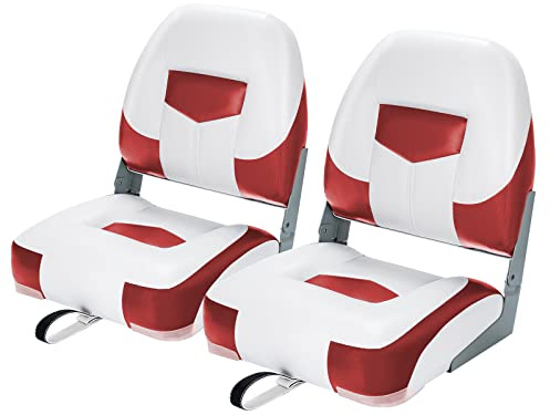 SPOTRAVEL 2 Low Back Boat Seat, Foldable Fishing Chair with Fixing Strap and Stuffed Foam, Ergonomic Cushion Seat for Boating and Yachts(Red）