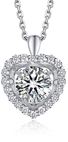 MomentWish Halskette Damen Herz, 1 Karat Moissanite Sparkling Dancing Stein Kette Damen Silber 925 Anhänger Schmuck für Frauen Freundin