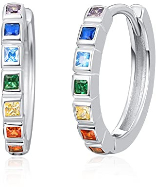 KINGWHYTE Chakra-Creolen, 925er-Sterlingsilber, kleine Huggie-Ohrringe, Chakra-Heilung, Yoga-Geschenk für Frauen
