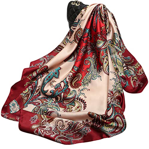 FAIRYGATE Damen Bandana Halstuch Große quadratische Fleckschals für Damen Frauen Seidig wie Kopftuch Bandanas Haarschal Halstuch Schlafringe Vierecktuch Satin Mädchen(90x90cm) DA2510