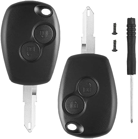 Lot de 2 Coques de clé de Voiture pour Dacia Duster Logan Lodgy Sandero – Télécommande à 2 Boutons avec Lame rainurée et Fente pour Batterie – Protection Durable pour Votre clé de Voiture –