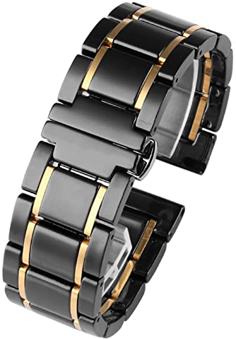ENPAP Luxuriöses Armband aus Keramik und Edelstahl, 20 mm, 22 mm, Schwarzgold, für Herren und Damen, Uhrenarmband, Armband (Farbe: Schwarz x Gold, Größe: 20 mm)