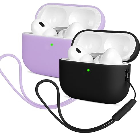 Mocarheri Kompatibel mit Airpods Pro 2 Generation Hülle 2022, Ultra-dünnes, Silikon Stoßfeste Weiches Schutzhülle für Airpods Pro 2, Voller Schutz für Airpods Pro 2 (Hellviolett +Schwarz)