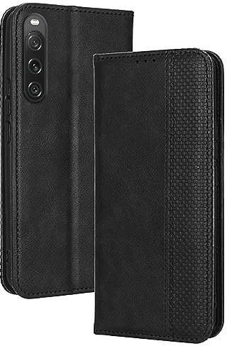 RankOne Flip-Lederhülle handyhülle für Smartphone, Compatible with Sony Xperia 10 V (6.1 Inches) Schwarz