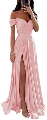 Robes de demoiselle d'honneur en satin pour femme pour mariage, robe de bal avec fente formelle, rose, 42