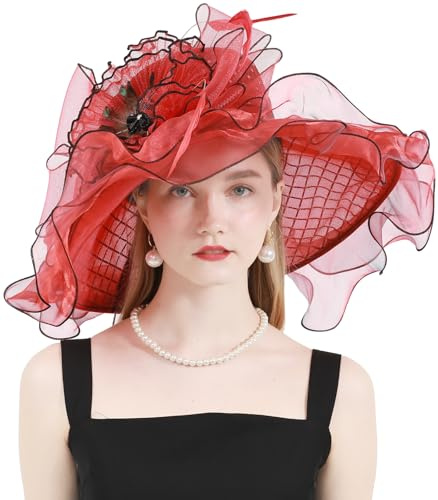 ORIDOOR Women Organza Fascinator Church Derby Hat Floral Tea Party Wedding Hat