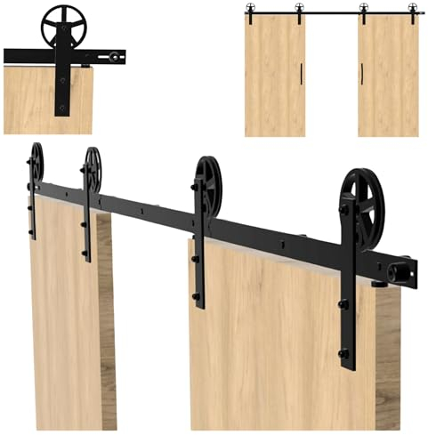 Kit de système de porte coulissante de 3 m - Montage mural - Rail de porte coulissante - Kit de montage - Acier massif revêtu par pulvérisation - Style loft noir - Rétro