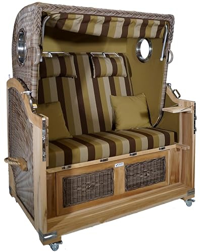 Strandkorb Teak XL grün/braun 2½ Sitzer Voll-Liegemodell