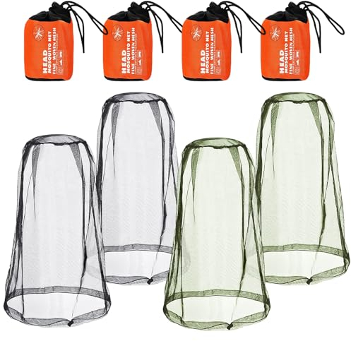 DBALL 4 Pièces Chapeau de Moustiquaire Filet Anti-Insectes pour Visage avec 4 Sac de Transport pour Outdoor Camping et Voyage Moustique Couvre Masque Maillé Apiculteur Amateurs de Plein