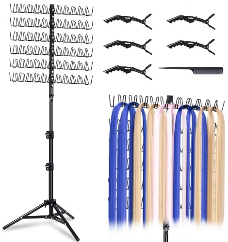 MIVERYEA Braiding Hair Rack Standing with 120 Pegs, Height Adjustable 2-Side Hair Divider Metal Hair Braiding Separator Stand, Black