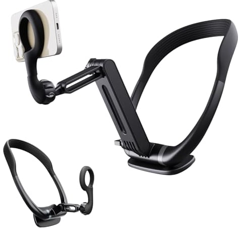 Yarimorol Magnetic Neck Phone Holder, Hands Free Cell Phone Mount, POV/Vlog Shooting Holder with Rotation View, 2 in 1 Chest Stand Video Recording for iPhone 15 14 Plus Pro Max Series and All Phones