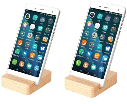 Orco 2 Pack Bamboo Tablet Stand Phone Pad Stand Double Slot Wooden Stand Wooden Tablet Stand Desktop Phone Stand Mobile Stand (2)