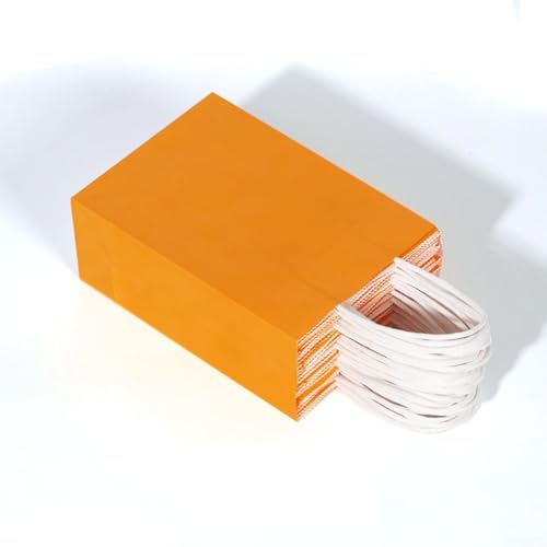 Kompostierbare Papiertüten mit Griffen, nachhaltige Basteltüten zum Einkaufen (Orange (25 Stück + 26 x 12 x 33 cm)