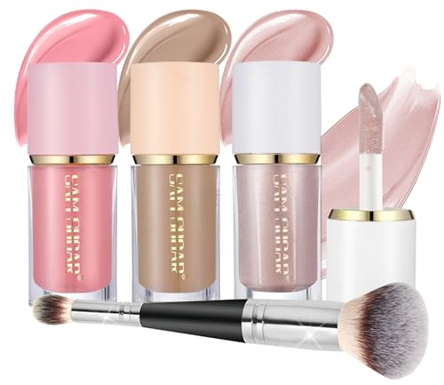 Joyeee 3Pcs Liquid Contouring Sticks avec Pinceau, Highlighter & Blush & Bronzer, non gras et résistant à l'eau, facile à sculpter le visage et à créer un maquillage de finition léger