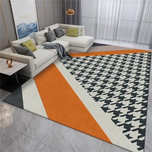 RUGMRZ Fleckerlteppich Couchtisch Groß Orange-Grauer Sofateppich, Schlafzimmerteppich waschbar und schmutzabweisend Kuschelige Teppiche 200X300CM